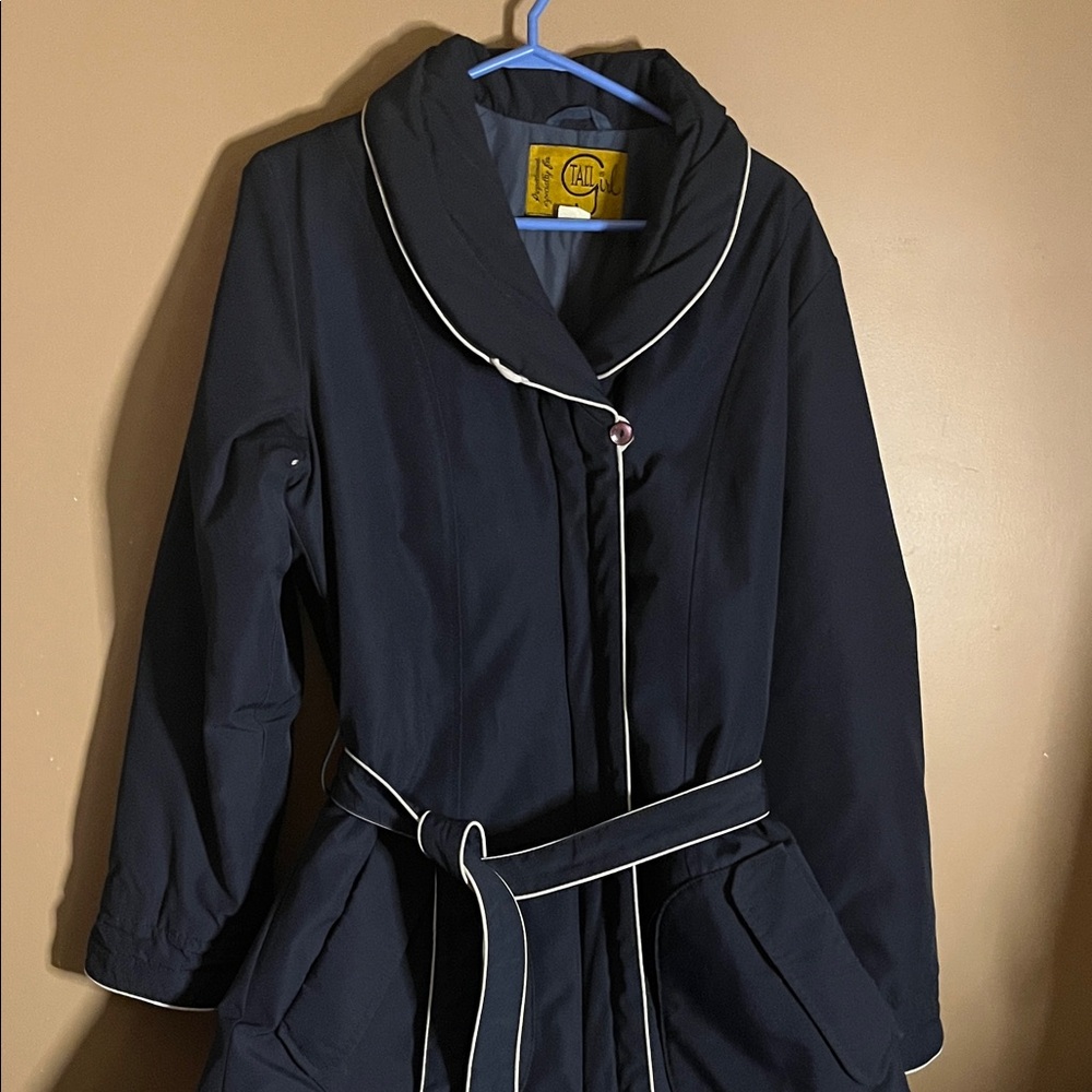 😄Tall Girl weather proof maxi coat belted vintage 14